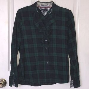 Tommy Hilfiger Vintage Flannel Shirt plaid Ruffle 100% Cotton